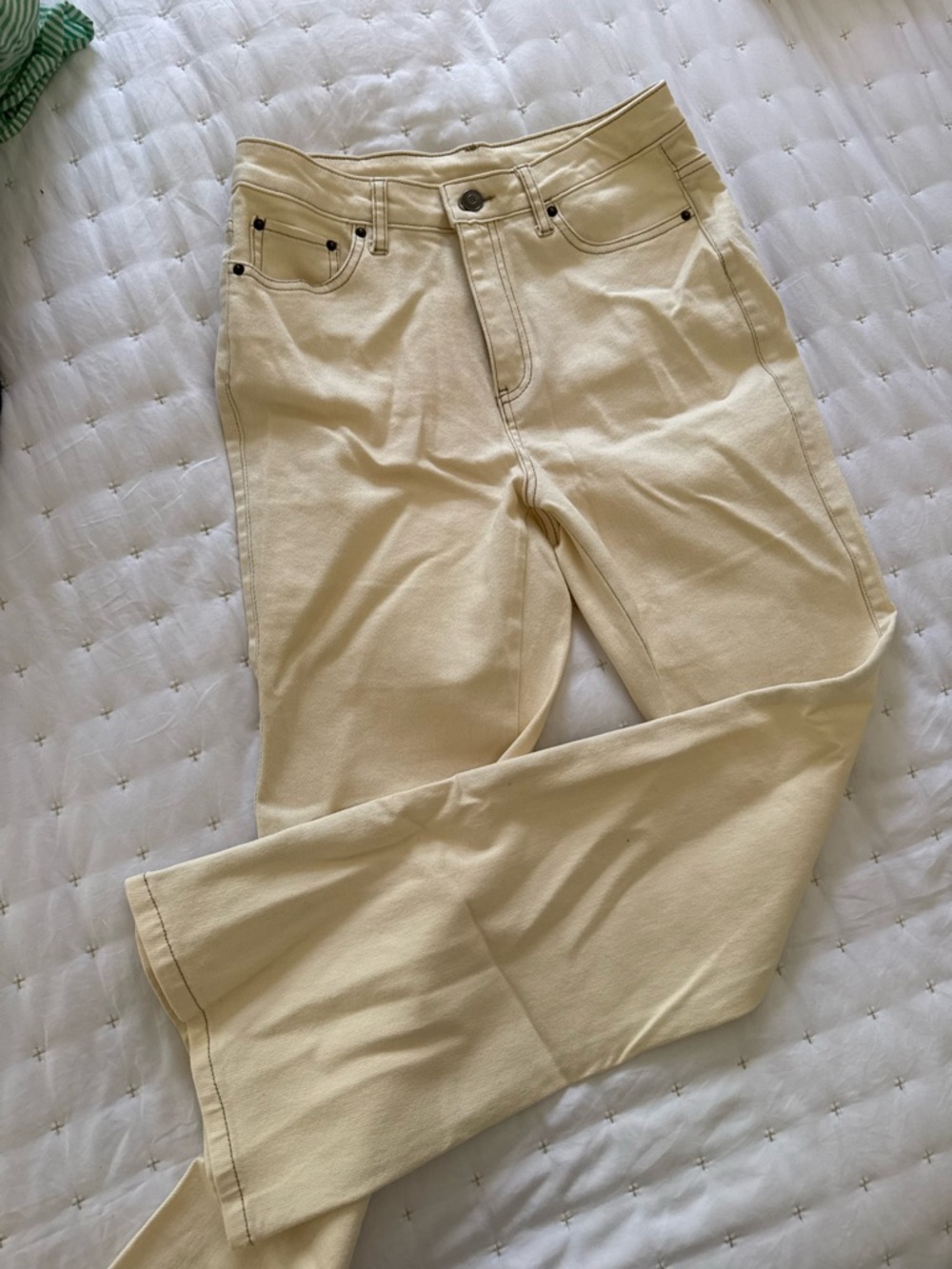 High-Rise Cream Straight Leg Jeans for Women